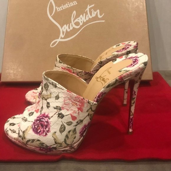 Christian Louboutin PIGAMULE 120 Floral Watersnake Heel Mule Sandals Shoes - Picture 5 of 14
